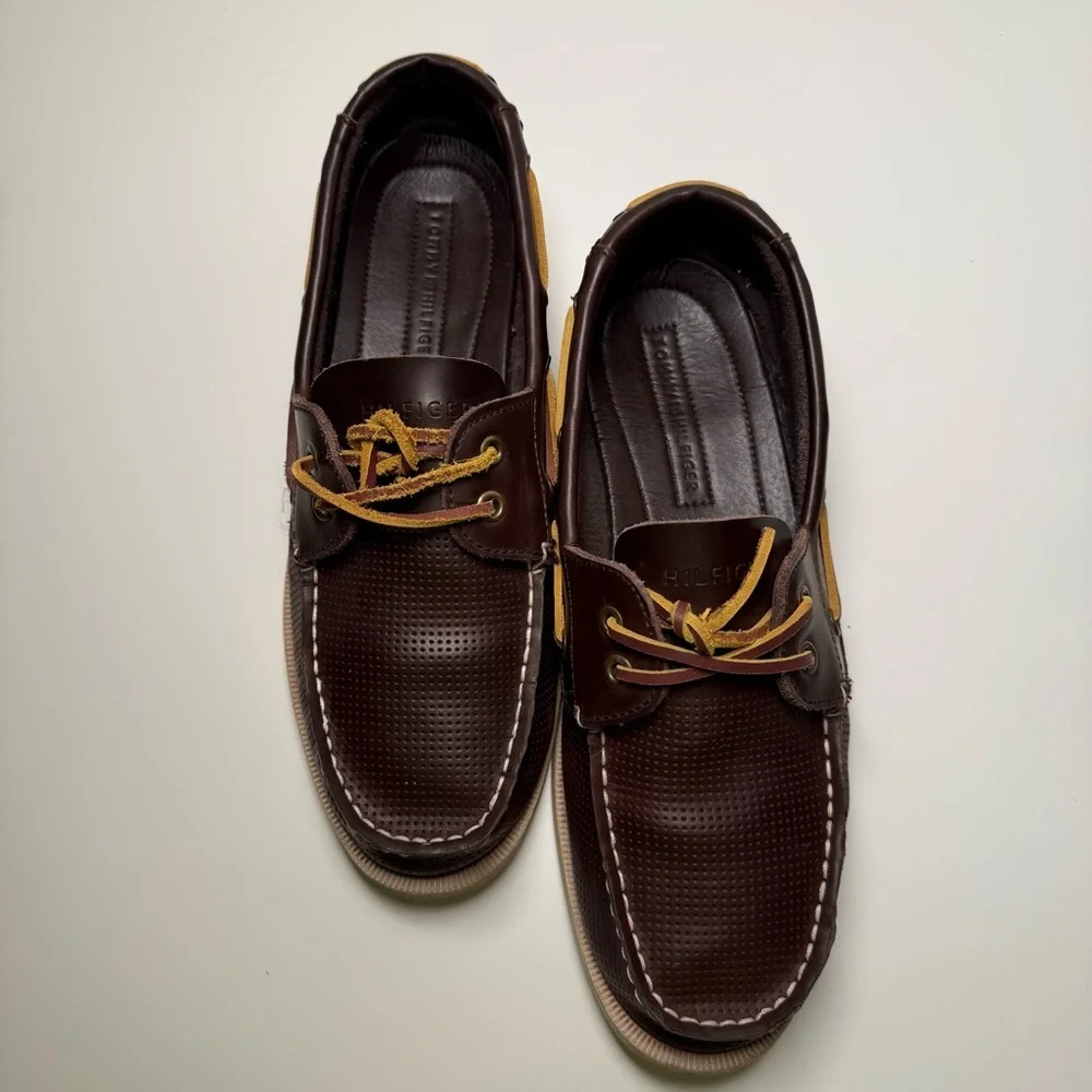 Tommy Hilfiger Bowman Apache Classic Boat Shoes Dark Brown Leather Mens Size 10